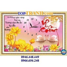 Tranh gắn đá đồng hồ vợ chồng